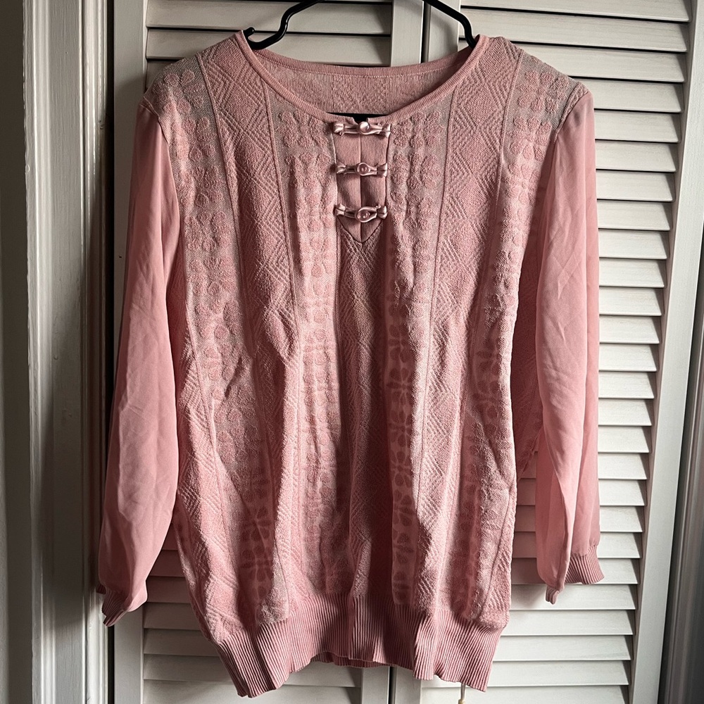 NWT | Pink Sweater With Sheer Sleeves Extra Large